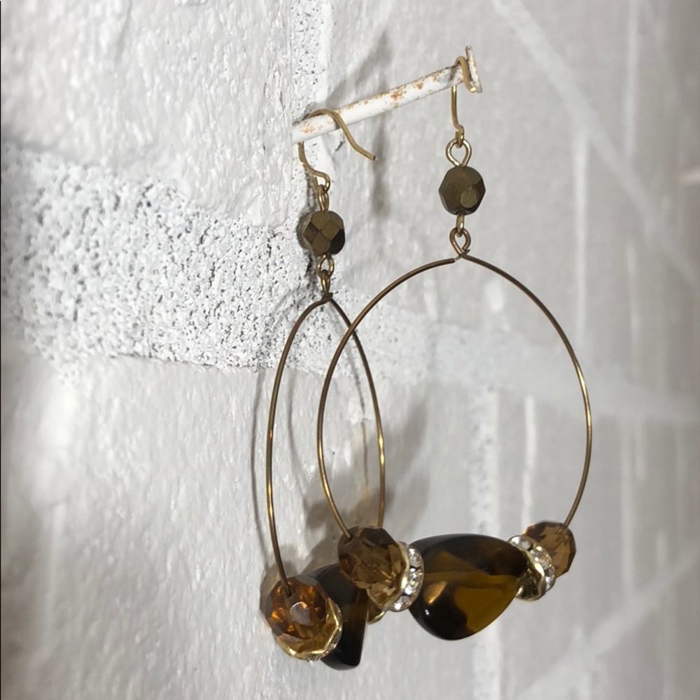 Brown Gem Hoop Earrings